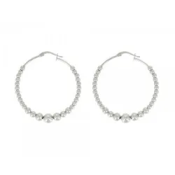 Boucles D'oreilles Créoles Contour Boules 4CM Argent Massif 925/1000