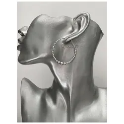 Boucles D'oreilles Créoles Contour Boules 4CM Argent Massif 925/1000