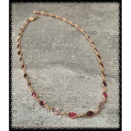 Collier cristal De Swarovski couleur Violet Plaqué Or 18 Carats Bijoux Femme