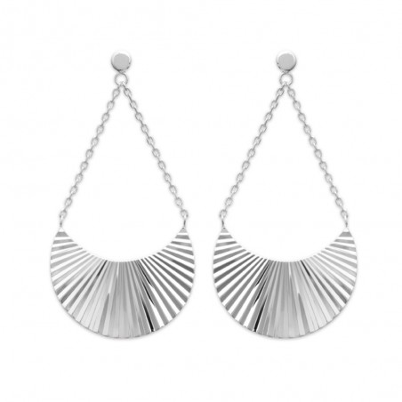 Boucles D'oreilles Pendantes Demi-Lune Chaînette Argent Massif 925 Rhodié