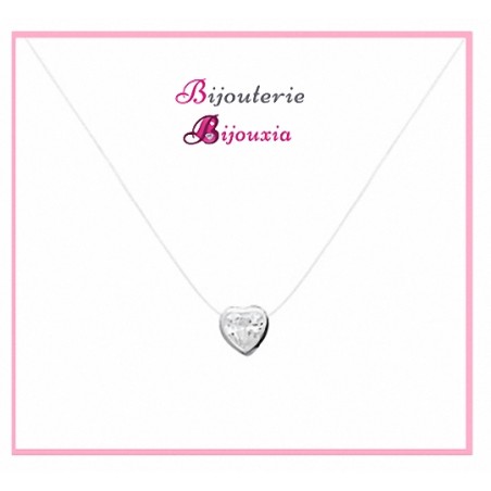 Collier Fil Nylon Coeur ZIRCONIUM Argent Massif 925/000