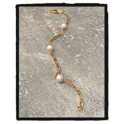 Bracelet Maille figaro alternée et Perles En Plaqué Or 18 carats