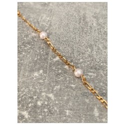 Bracelet Maille figaro alternée et Perles En Plaqué Or 18 carats