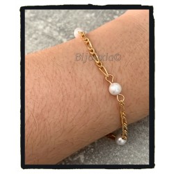 Bracelet Maille figaro alternée et Perles En Plaqué Or 18 carats