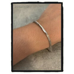 Bracelet Multi Chaînettes & Barrette Rigide Argent Massif 925/1000 Rhodié