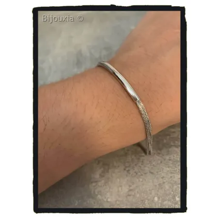 Bracelet Femme Élégant - Multi-Chaînettes Argent 925 & Barrette Rigide - Rhodié - Neuf Avec Étiquettes Bijouxia