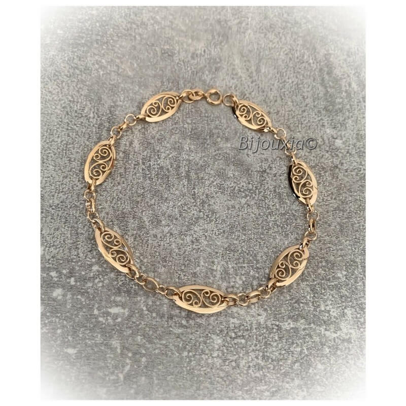 Bracelet 21CM Maillons Motifs Ciselés En Plaqué or 18 CARATS 750/1000 Bijoux