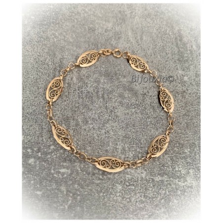 Bracelet 21CM Maillons Motifs Ciselés En Plaqué or 18 CARATS 750/1000 Bijoux