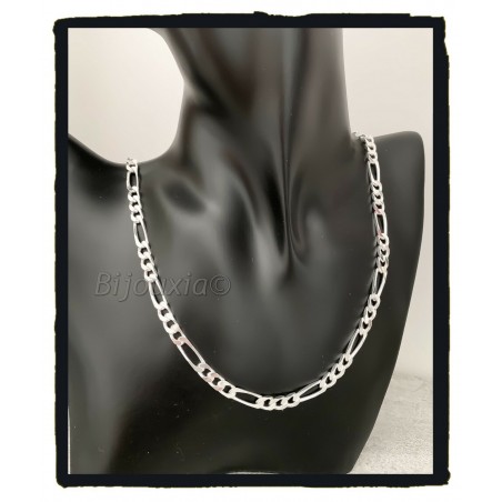 Chaîne 60cm x 4MM Figaro Diamantée Argent Massif 925/1000 Bijoux