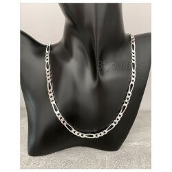Chaîne 45cm x 4MM Figaro Diamantée Argent Massif 925/1000 Bijoux