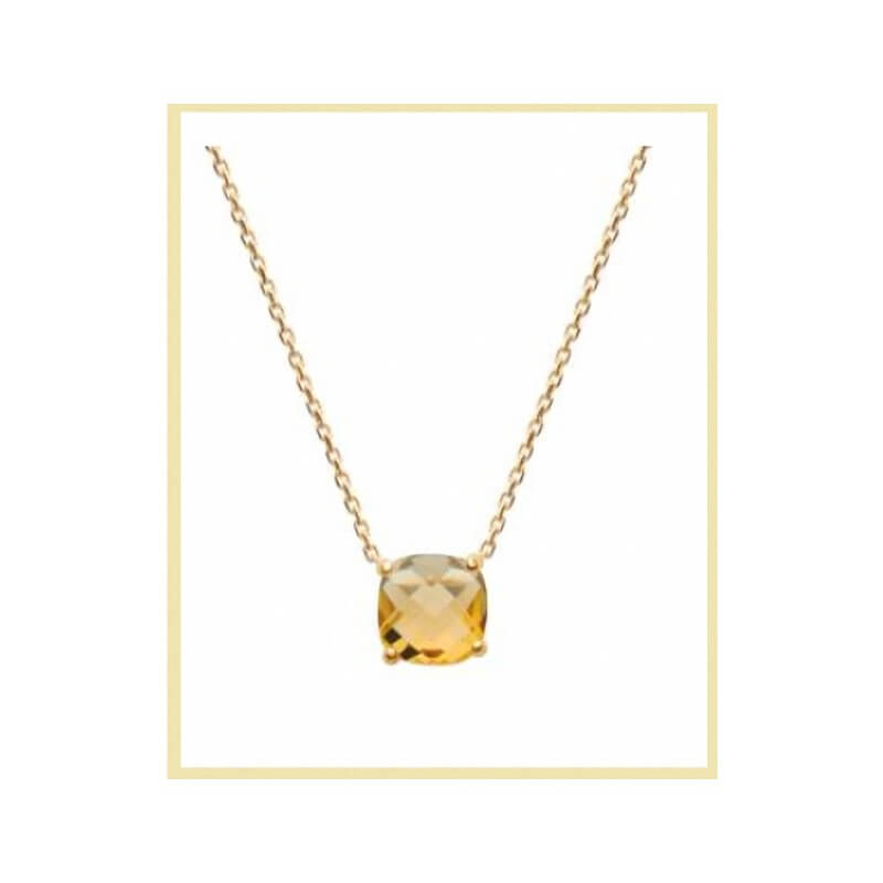 Collier Empierré Cristal Citrine Dorée Oz Plaqué or 18 Carats 750/1000
