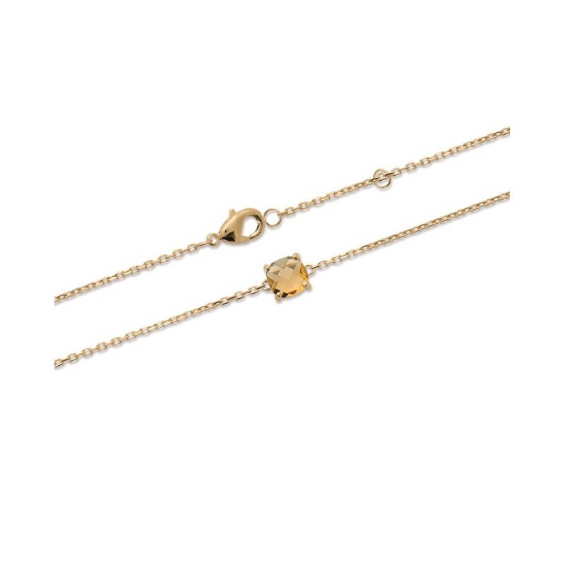 Bracelet Cristal Sertie 4 Griffes Citrine Dorée Plaqué or 18 Carats