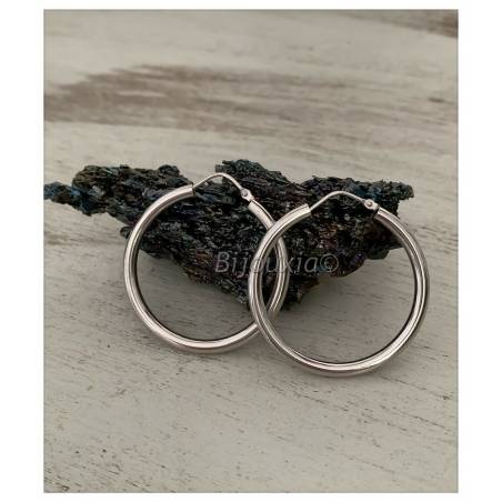 Boucles D'oreilles Créoles Tube 3,5 CM Argent Massif 925 Rhodié