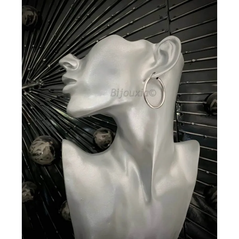 Boucles D'Oreilles Créoles Tube 3,5 Cm En Argent 925 Rhodié - Bijouxia, Neuf Avec étiquettes