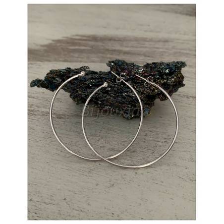 Boucles D'oreilles Créoles Ouvertes + Boule En Argent Massif 925 Rhodié