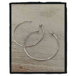 Boucles D'oreilles Créoles Ouvertes + Boule En Argent Massif 925 Rhodié