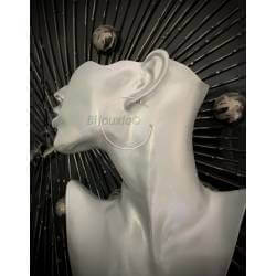 Boucles D'oreilles Créoles Ouvertes + Boule En Argent Massif 925 Rhodié