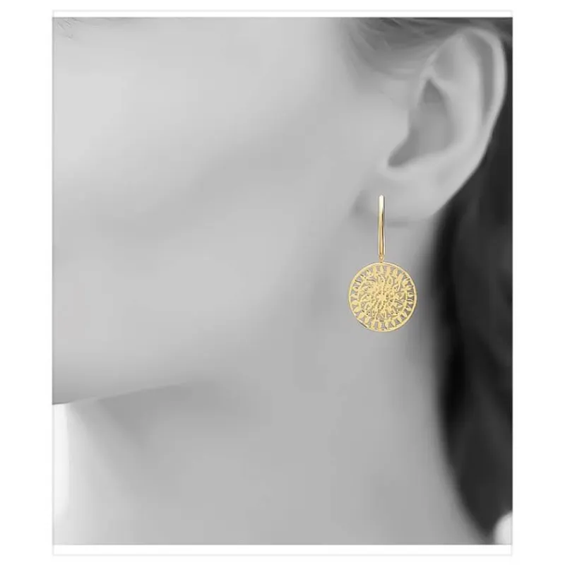 Boucles D'oreilles Pendantes Plaqué Or 18 Carats - Pendentif Larme Ajourée - Tata Gisèle, Neuf Avec étiquettes