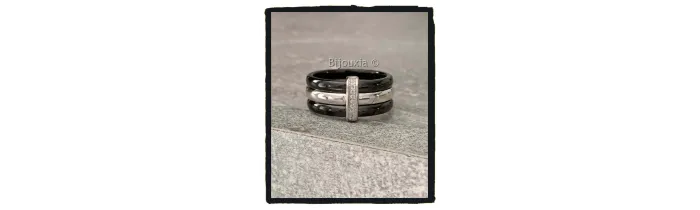 Bague Microserti En Céramique Noire Et Argent Massif T50 à 62