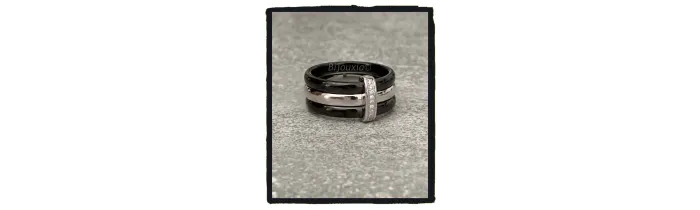 Bague Microserti En Céramique Noire Et Argent Massif T50 à 62