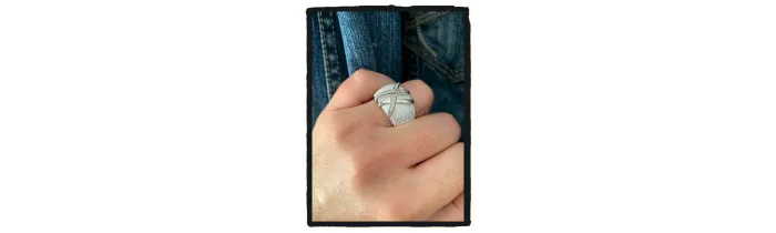 Bague Large Céramique Blanche Et Argent Empierrée Zirconium T52 à 60