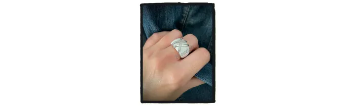 Bague Large Céramique Blanche Et Argent Empierrée Zirconium T52 à 60