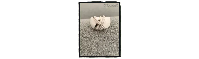 Bague Large Céramique Blanche Et Argent Empierrée Zirconium T52 à 60