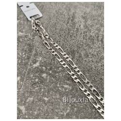 Chaîne Maille Alternée 1-2 Figaro 50CM X 4MM En Argent Massif 925/1000