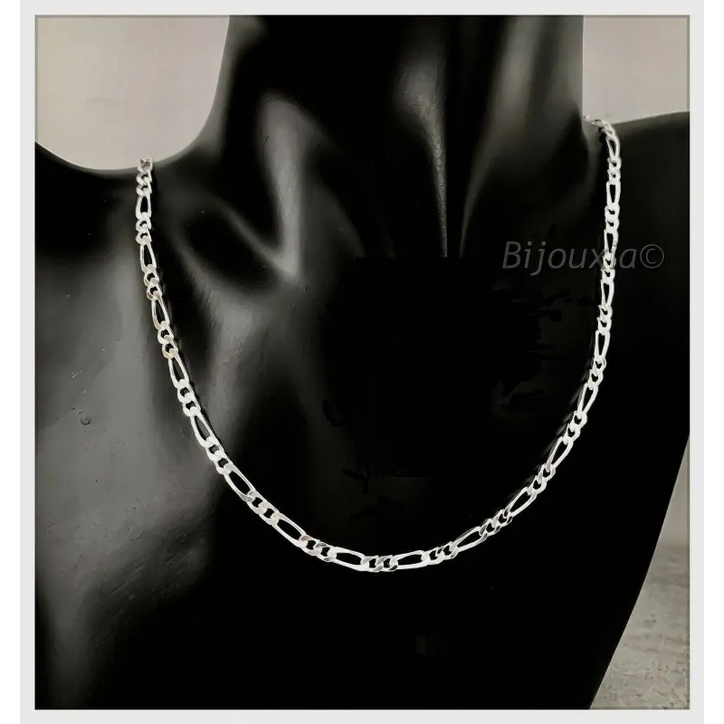 Chaîne Figaro En Argent Sterling 925 - 50 Cm - 3,5 Mm - Style Maille Alternée