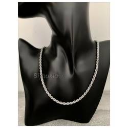 Collier Maille Corde Robuste Argent Massif 925/1000 Rhodié