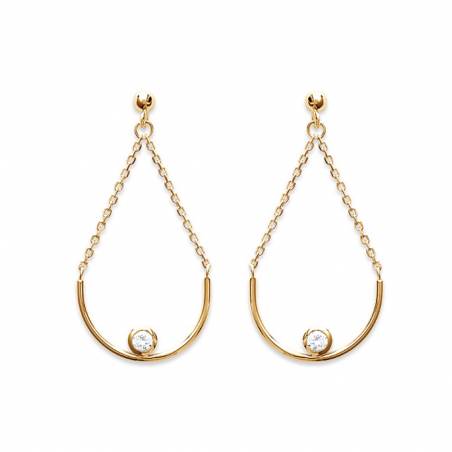 Boucles d'oreilles Pendantes avec Cristal Oxyde de Zirconium Plaqué or 18 Carats
