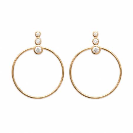 Boucles d'oreilles Cercle Pendant Serti Oxyde de Zirconium Plaqué or 18 Carats