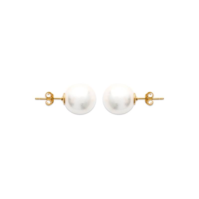 Boucles D'oreilles Grosses Perles 12MM Plaqué Or 18 Carats 750/000