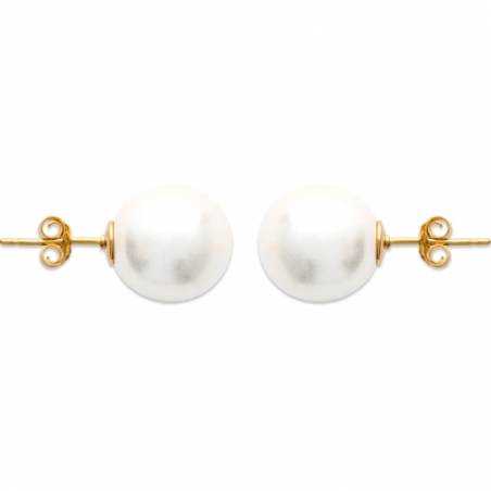 Boucles D'oreilles Grosses Perles 12MM Plaqué Or 18 Carats 750/000