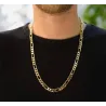 Chaîne 8MM x 55CM Maille Figaro Diamantée 1-3 Plaqué Or 18 Carats Homme