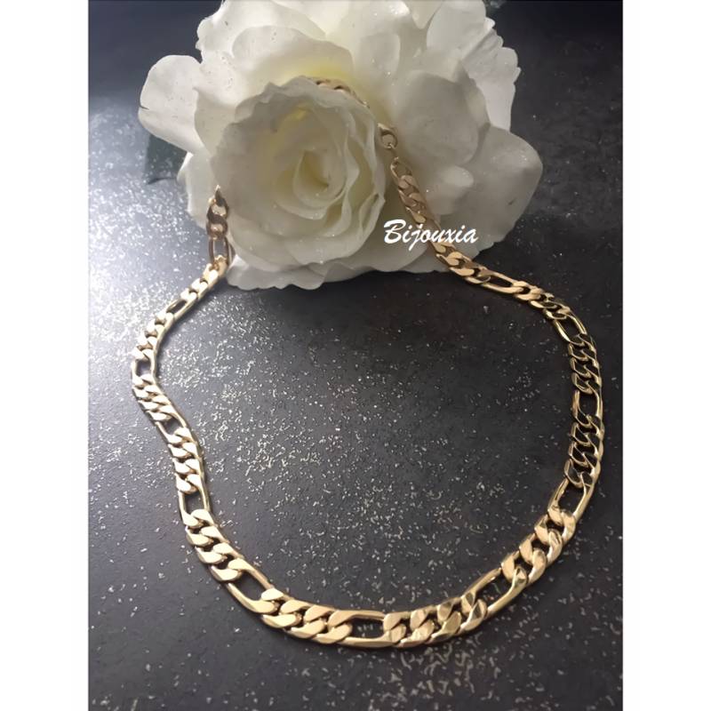 Chaîne 8MM x 60CM Maille Figaro Diamantée 1-3 Plaqué Or 18 Carats Homme