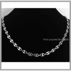 Chaîne Maille Grain De Café 50cm x 6mm En Argent 925/1000 Rhodium Haute Qualité