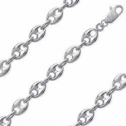 Chaîne Maille Grain De Café 50cm x 6mm En Argent 925/1000 Rhodium Haute Qualité