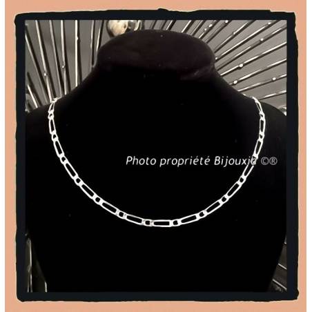 Chaîne 60cm X 4MM Maille Figaro Alternée 1-1 Argent Massif RHODIUM