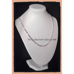 Chaîne 60CM X 4mm Maille Figaro Diamantée Argent Massif RHODIUM