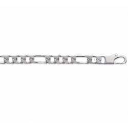 Chaîne 50CM X 5mm Maille Figaro Diamantée En Argent Massif RHODIUM