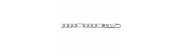 Chaîne 60CM X 5mm Maille Figaro Diamantée En Argent Massif RHODIUM
