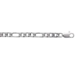 Chaîne Maille Figaro Diamantée - Argent Massif Rhodié - 50 Cm X 6 Mm - Neuf Avec étiquettes