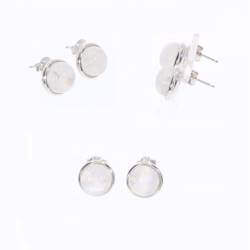 Boucles d'oreilles Puces Pierre de Lune 10MM & Argent Massif Rhodié 925/1000