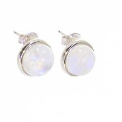 Boucles d'oreilles Puces Pierre de Lune 10MM & Argent Massif Rhodié 925/1000