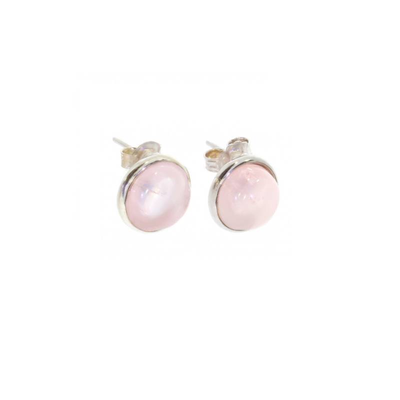 Boucles d'oreilles Puces Quartz Rose 10MM & Argent Massif Rhodié 925/1000
