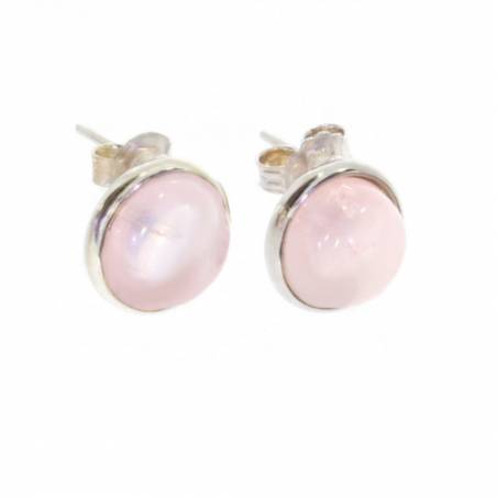 Boucles d'oreilles Puces Quartz Rose 10MM & Argent Massif Rhodié 925/1000