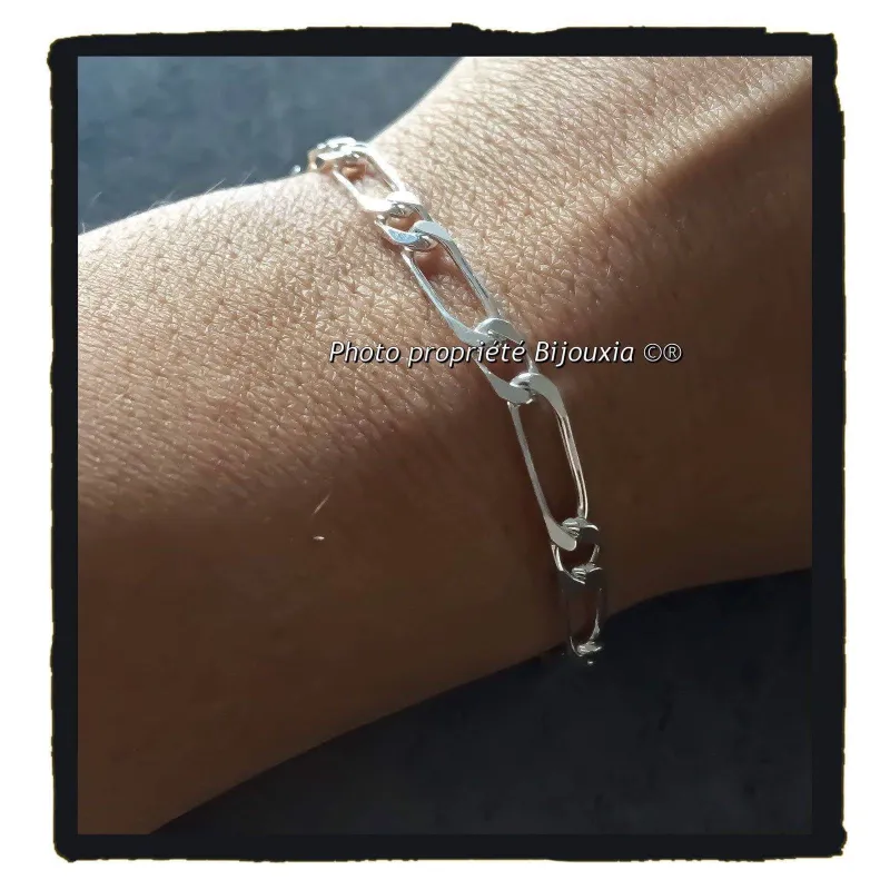 Bracelet Maille Figaro Alternée 21 Cm X 6 Mm Argent Massif 925 Rhodié - Neuf Avec étiquettes
