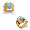 Bague Large Pierre Cabochon Turquoise Plaqué or 18 CARATS T50 à T60