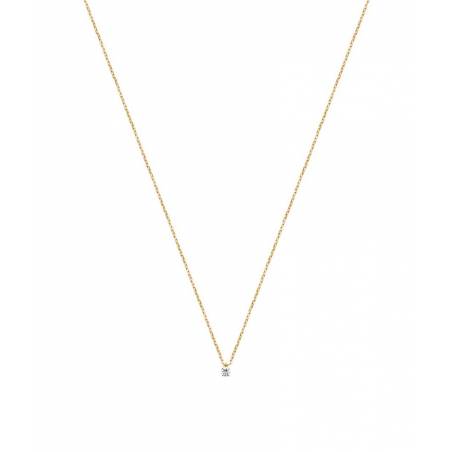 Collier Cristal 3MM Solitaire Zirconium En Plaqué Or 18 Carats
